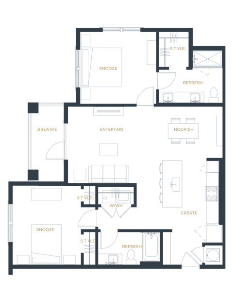 Floor plan for 2 beds, 2 baths, 1149 sqft